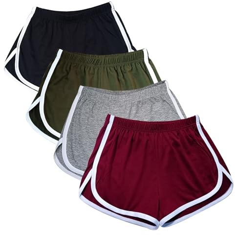 WEBGGER 4er-Pack Damen Baumwolle Yoga Tanz Kurze Hosen Sport Shorts Sommer sportlich Radfahren Wandern Sport Shorts (DE/NL/SE/PL, Numerisch, 38, Regular, Regular)