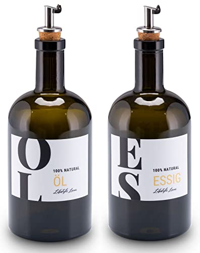 Lifestyle Lover 2er Pack ÖL und ESSIG 500ml Apothekerflasche Glas antikgrün Olivenöl mit Ausgießer aus Edelstahl für Öl & Essig