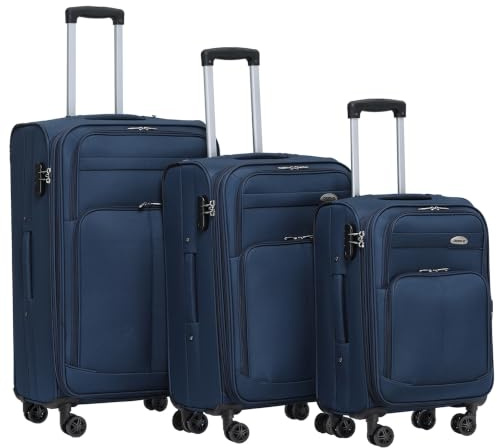BEIBYE Stoff Kofferset Trolley Gepäckset mit Vorder Taschen, Oberer Öffnung und Dehnungsfuge (Blau)
