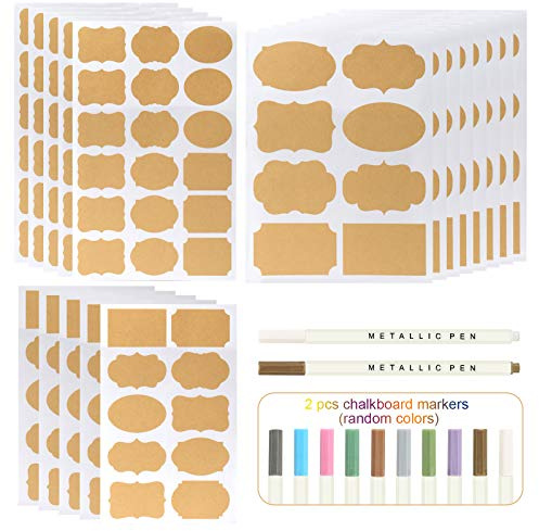 Kesote 204x Etiketten Selbstklebend Aufkleber Natur Haushaltsetiketten Küchen Blanko Sticker mit 2 Metallic Stifte (Farbe Zufällig)