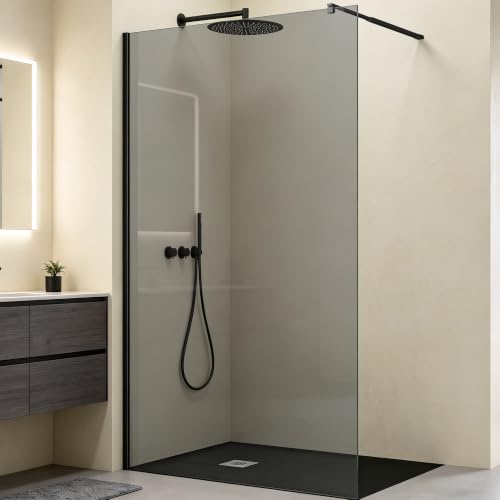 Mai & Mai Duschwand für Dusche Duschabtrennung 140x200cm Walk-In Dusche | Duschtrennwand Schwarz 10mm ESG-Sicherheitsglas NANO Glas Dunkelgrau BRAM3 Bremen02VG