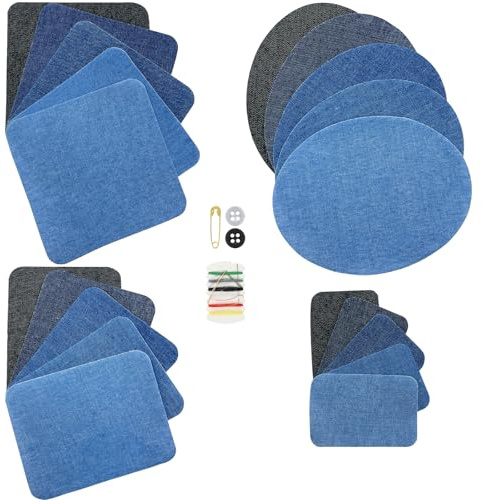 NISENTIA Jeans Flicken zum Aufbügeln Innen, 20 Stück Bügelflicken, Stoffflicken zum Aufbügeln Jeans Reparaturflicken Innen Patches Iron on Patches Blautöne Reparatur-Dekorationsset