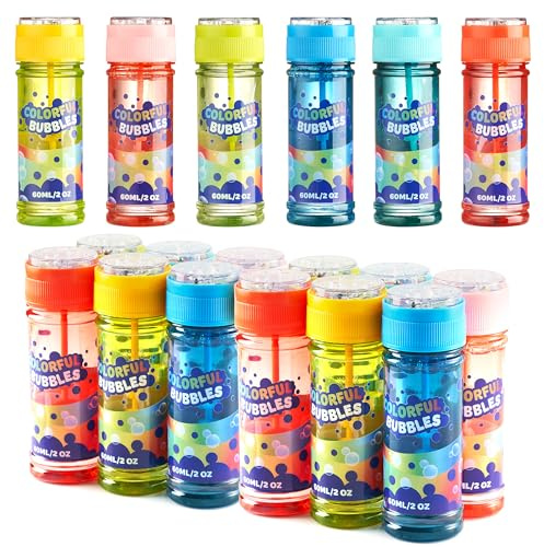JOYIN 36-Pack Seifenblasenflaschen (2oz/60ml Seifenblasenlösung) - Buntes Regenbogendesign für Kinderpartyspaß, großes Seifenblasenset, Kleinkind Seifenblasenstab Sommer draußen Spielzeug Geschenk