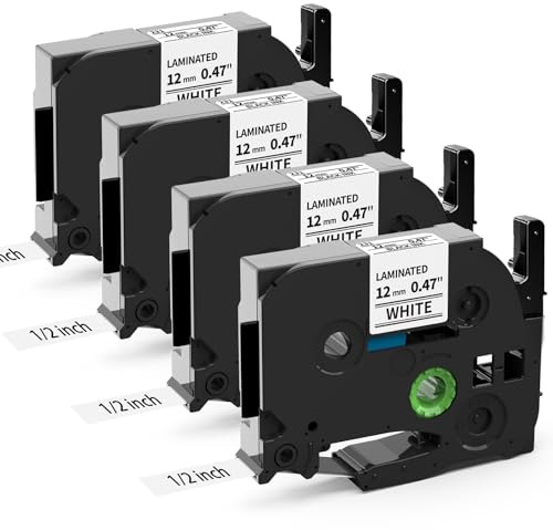MarkField 4x TZe-231 12mm Weiß Band Kompatibel mit Brother P-Touch Bänder | Tze231 TZ-231 Laminiert 12 mm 0.47 Schriftband für Brother PT-H100LB H110 H100R H107 H105 H101C D200 E110 D400 900 1000 1830