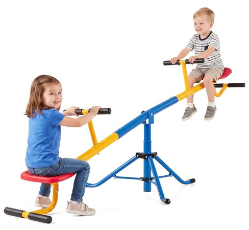 COSTWAY 2 Sitzer Schaukelwippe, Gartenwippe 360° drehbar, Kinder Wippe bis 60kg belastbar, Kinderwippe Metall Karussellwippe ideal für Kinder 3-8 Jahren