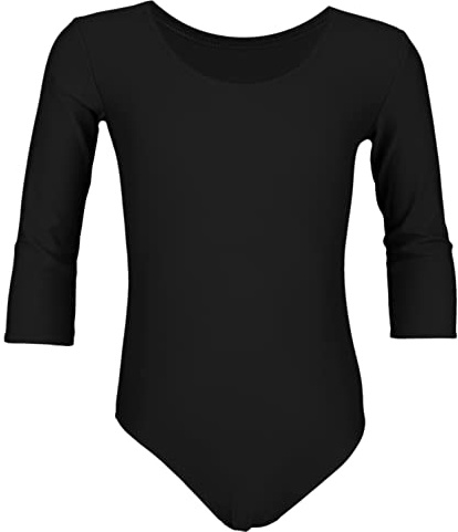 Aquarti Mädchen Body 3/4 Arm Ballett Trikot, Farbe: Schwarz, Größe: 146