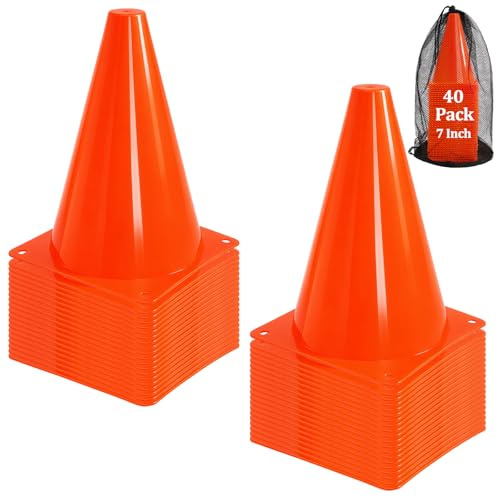 Faswin 40 Stück Markierungskegel Kunststoff Marker Trainingshilfen Haltbar Markierkegel Leitkegel Kinder Kegel für Sport Reitsport Hund Training Fußball 18cm (Orange)