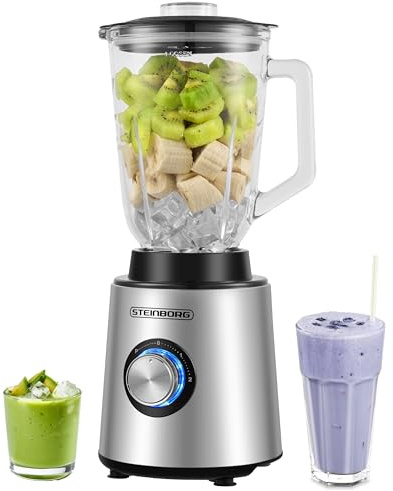 Standmixer 800 Watt 6-Fach Metallmesser 1,5 Liter 5 Stufen Glas Edelstahl Pulsfunktion Universal Power Mixer Eiweiß Shaker Hand Blender Ice Crusher Zerkleinerer Smoothie Maker Stand Mixer