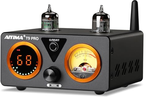 AIYIMA T9PRO JAN5725 Röhrenverstärker 100 W x 2 TPA3250 Stereo-USB-DAC-Verstärker QCC3040 Bluetooth aptX HD COAX/OPT HiFi-Heim-Audio-Digitalverstärker mit VU-Meter (32-V-Netzteil)