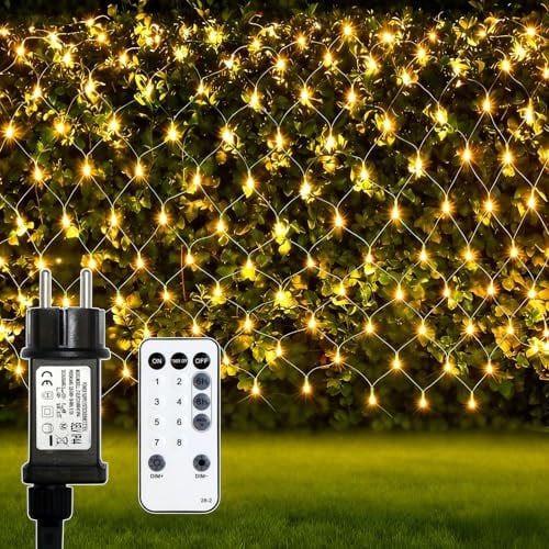 Dixmas LED Lichternetz 3x2m, 200 LED Lichtkette 8 Modi, warmweiß | Lichterkette Netz mit Stecker, mit Timer-Funktion, LED Beleuchtung außen innen