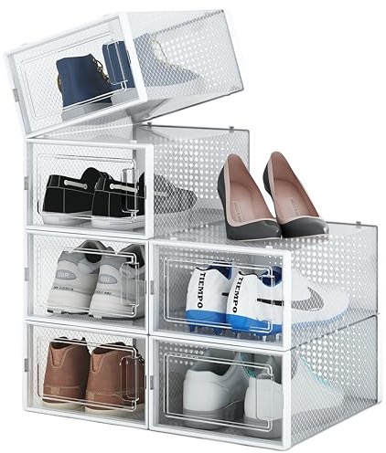 Stapelbar Faltbare Schuhkisten - Robuste Schuhaufbewahrungsboxen - Schuhorganizer - Kunststoff transparent Garderoben Schlafzimmer Flur 6 Stück 4CONVY
