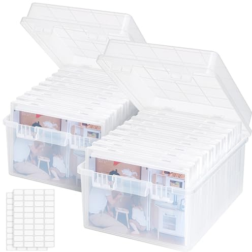 Lifewit Aufbewahrungsbox für Fotos, 13 x 18 cm, 9 Boxen 5R für Fotos, Organizer aus Kunststoff mit 1 Blatt Klebeetikett für Samen, Karten, Basteln, transparent, 2 Stück