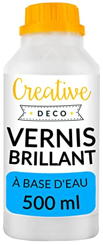 Creative Deco Acryl Glanzlack Firnis | 500 ml Flasche Klarlack | Oberflächenfinish auf Wasserbasis | Permanenter farbloser Lack | Verwendung im Innen- und Außenbereich | Bastelprojekte und Gemälde