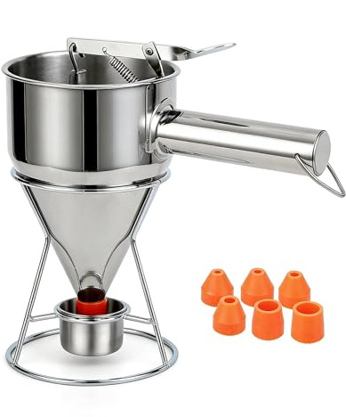 Edelstahl Teigportionierer 1200 ml – Profi Teigdosierer mit Druckhebel & 7 Düsen – Präzise Portionierung für Bäckerei, Gastronomie, Waffeln, Donuts & Muffins