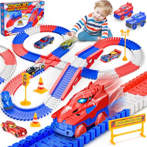 Spielzeug ab 2 3 4 5 6 Jahre Junge, Spider Spielzeug Rennbahn Auto Kinderspielzeug ab 2 3 4 Jahre Autorennbahn für Kinder Geschenk 6 Pcs Superheld Auto Geschenk Junge 2-6 Jahre