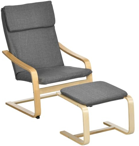 HOMCOM Relaxsessel mit Hocker, Sessel mit Hocker, Fernsehsessel Grau | Loungesessel, Polstersessel Armlehnensessel, Modern, mit Leinenoptik, Wohnzimmer, Schlafzimmer