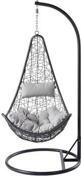 Mirjan24 Hängesessel mit Gestell und Kissen Boho, Outdoor Hängestuhl Hängekorb Hängesitz Stahlskelett (Grau/Grau)