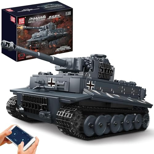 Mould King 20014 MOC Tiger-Panzer Ferngesteuert mit elektrischem Gyroskop und Sound Technik Transporter Tank, Technologie Klemmbausteine Bausatz （800+ pcs）