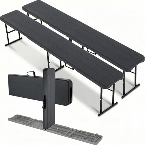 LIFERUN 2pcs Bierbank Klappbar, Klappbank Garten, Faltbank Camping mit Tragegriff, Faltbare Campingbank 181cm, Bierzeltbank belastbar bis 500kg, Partybank aus HDPE Kunststoff & Stahlgestell, HolzOptik