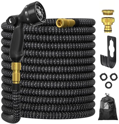 Flexibler Gartenschlauch 15m, Ultty Ausziehbare Garten Schlauch mit 10 Funktions Brause, Leichter Flexibler Garden Hose mit 3/4 und 1/2 Zoll Metallverbindung für Gartenarbeit, Waschen und Gießen