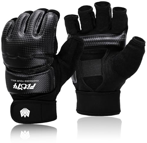 FitsT4 Sports MMA Handschuhe Boxhandschuhe gepolstert, Trainingshandschuhe Boxsack Sandsack Kickboxen Kampfsport Taekwondo Sparring mit Handgelenkschutz für Herren Damen,Schwarz,L