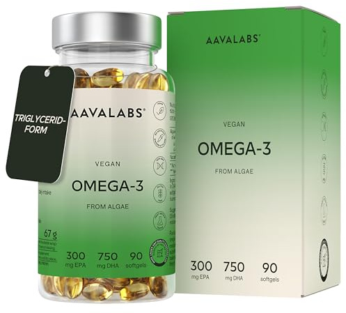 Omega 3 Vegan Hochdosiert 1500mg | Omega3 750mg DHA 300mg EPA pro Tag - 90 Omega 3 Algenöl Kapseln Hochdosiert Vegan