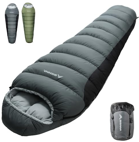 BISINNA Mumienschlafsack 0 ℃ - 5 ℃ [400GSM] 4 Jahreszeiten Winter Schlafsack Erwachsene Wasserabweisend YKK Zip für Outdoor, Camping, Trekking und Reisen