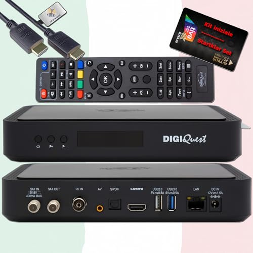 DigiQuest Q99 4K Sat-Receiver, TivùSat Black Karte aktiviert, HTS eCom HDMI | Tivu zertifizierter Combo Receiver, Italien TV, Rai, Mediaset, LA7, HEVC HDR10, PVR Ready, LAN, DVB-S2/T2, USB