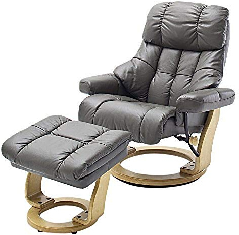 Robas Lund Relaxsessel Calgary XXL mit Hocker, bis 180 kg belastbar, Echtleder schlammfarben, Gestell Holz natur