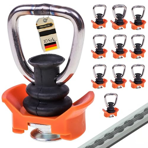 4 oder 10 Stück Airline Fitting (Silber/Orange) - Airlineschiene Zurröse mit Ring 1000 kg Tragfähigkeit, PKW & Anhänger Zubehör (10, Orange)
