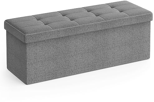 SONGMICS Sitzhocker mit Stauraum, klappbare Sitzbank, 38 x 110 x 38 cm Fußbank, Aufbewahrungsbox, bis 300 kg belastbar, für Wohnzimmer Schlafzimmer Flur, aschgrau LSF77G