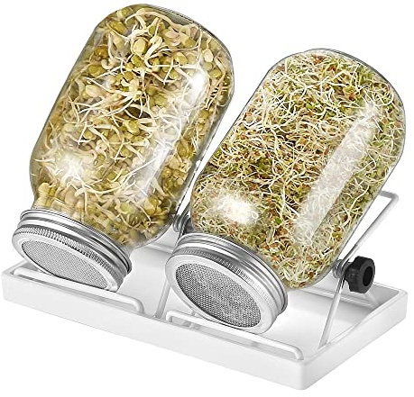 ecooe Sprossen Keimglas 2er Set keimgläser für Sprossenglas Sprouting jar mit 1 Wasserschale 2 Filtergitterabdeckungen aus Edelstahl 304 und 2 Ständer