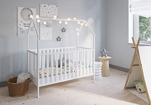 FabiMax Kinderbett Hausbett Schlafmütze, 70x140 cm (weiß, 140x70 cm) (Matratze Classic)