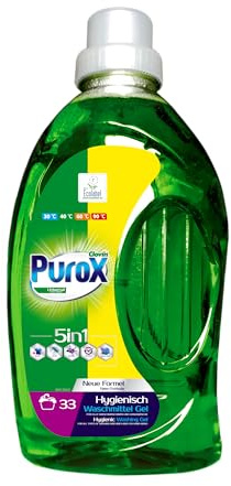 PUROX UNIVERSAL Flüssigwaschmittel 33 Waschladungen 1 l – Universelles Gel, Entfernt Flecken, Farbschonend, Leicht Ausspülbar, Umweltfreundlich, Hand- & Maschinenwäsche, Kalkschutz
