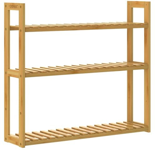 CASARIA® Badregal Holz Schwebend Küche 3 Ablagen 30kg Belastbar Regal 60x54cm Schmal Badezimmerregal Verstellbare Böden Wandregal Standregal Bambus