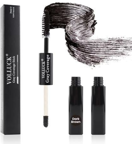 VOLLUCK Haarmascara, Sofortige Graue Haare Abdecken für Frauen und Männer, 2-in-1 Natürlich Ansatzfarbe zum Kaschieren des Haaransatzes für Alle Haartypen (Dunkelbraun, 7 ML)