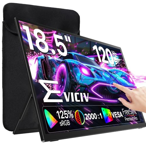 EVICIV Portable Monitor Touchscreen 18,5 Zoll 120Hz GroBer Tragbarer Bildschirm + Sleeve, FHD 1080P 125% sRGB 2000:1 IPS Gaming Display USB C Mini HDMI mit VESA & Ständer für Laptop/Phone/Spielkonsole