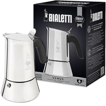 Bialetti - New Venus Induction, Edelstahl Herd Espresso-Kaffeemaschine, Geeignet für Alle Herdarten, 6 Tassen, Aluminium, 235 milliliters Silber