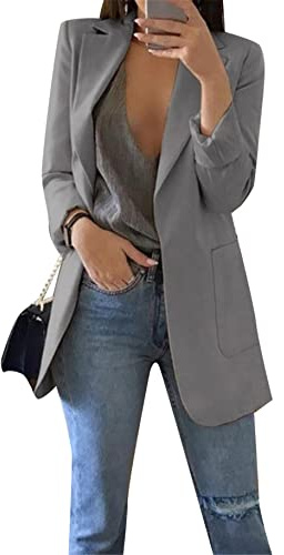 Yming Damen Langarm Blazer Vorne Offener Anzugjacke Reverskragen Büro Langarm Jacke Oversized