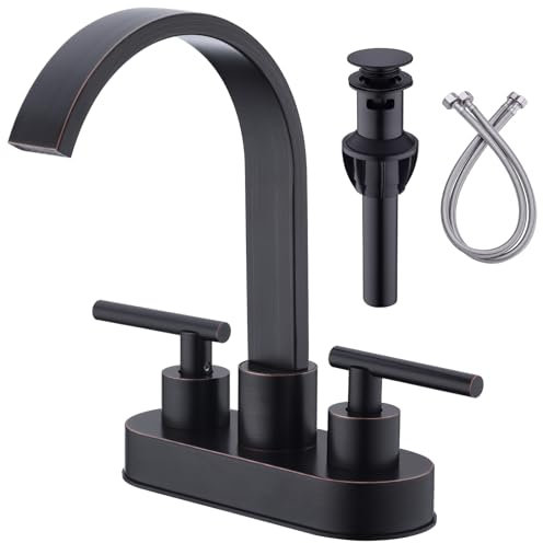 DIKUROOMS 10,2 cm große Waschbeckenarmatur mit 2 Griffen, Waschtischarmaturen mit Überlauf-Pop-Up-Ablaufgarnitur und cUPC-Wasserversorgungsleitungen, 360 Grad drehbarer quadratischer Auslauf,