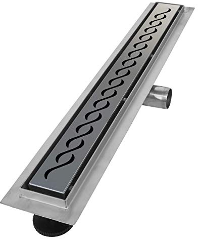 VILSTEIN Duschrinne 60cm Edelstahl, Bodenablauf Komplettset extra flach, Siphon mit Geruchsstop, Haarsieb - Kurze Welle