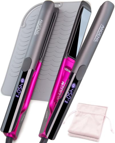 ANGENIL Professioneller Glätteisen 2.5 cm, Silikon-Verbrühschutz Locken keramik ion Haarglätter zum Glätten, 2-in-1 Glätteisen Locken und Glätten, 160-230 ℃ für alle Haartypen Schnelles Aufheizen, LCD