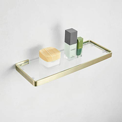 Kelelife Bad Glasablage 35 cm, Gold, Edelstahl und Glas