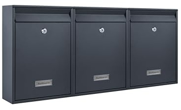 Zedelmaier Mehrfamilienhaus personalisiert 3er Briefkastensysteme DIN C4 Briefkastenanlage Briefkästen Wandbriefkasten Postkasten inkl. 4 Schlüsseln 26x35x8,5cm Anthrazit XL