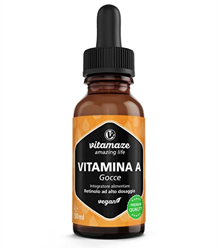 Vitamin A Tropfen hochdosiert 5000 IE pro Tagesdosis, 50 ml (1700 Tropfen), Retinol flüssig & vegan, Natürliche Nahrungsergänzung ohne Zusatzstoffe, hohe Bioverfügbarkeit, Made in Germany