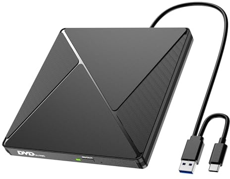 Umaniy Externes CD DVD Laufwerk, USB 3.0 & USB-C CD/DVD Laufwerk Extern, CD DVD +/-RW ROM Brenner Optical External DVD Drive für Laptop, PC, Desktop, MacBook, iMac, Windows 11/10/8/7/XP/Linux/MacOS