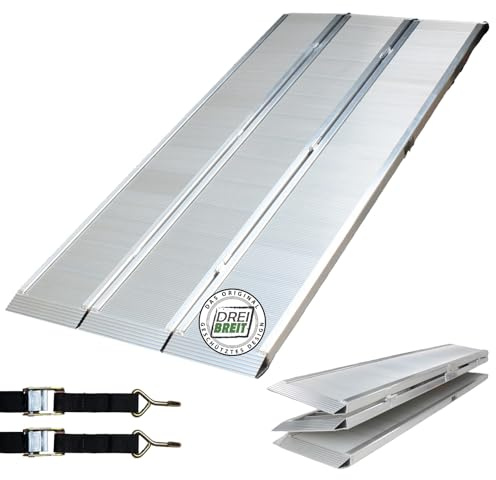 DREIBREIT by TRUTZHOLM Auffahrrampe 2-Fach klappbar 175 cm Breite 114 cm | Tragkraft 1650 kg Aluminiumrampe mit geriffelter breiter Lauffläche Verladerampe für Motorrad Quad inkl. 2x Spanngurt