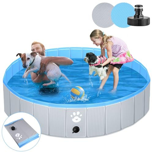 Hundepool Schwimmbecken für Hunde Kinder Planschbecken oder Anderer Tiere Verstärkte Stärke 5mm tragbar und faltbar - Grau (140cm)