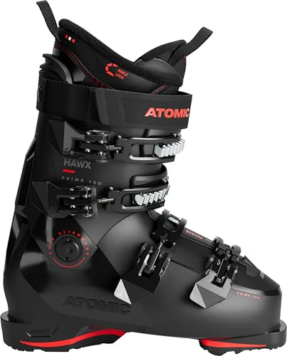 ATOMIC HAWX Prime 100 GW Skischuhe in Schwarz/Rot - Größe 45/46 - Mittelbreite Ski-Boots mit 100 mm Passform & 100er-Flex - Ski-Schuhe mit anpassbarer Mimic Technologie für präzisen Fit