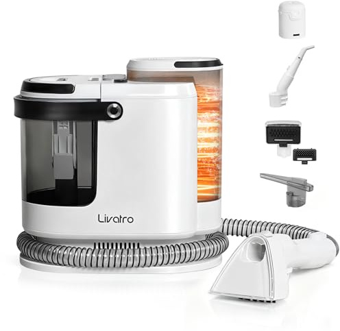 Livatro Dampfreiniger und Polsterreiniger,100 °C Dampf,für Sofa und Auto | 1700W,100 °C Dampf in 30 Sek,1,6L Wassertank,Schlauchspülung und Selbstreinigung